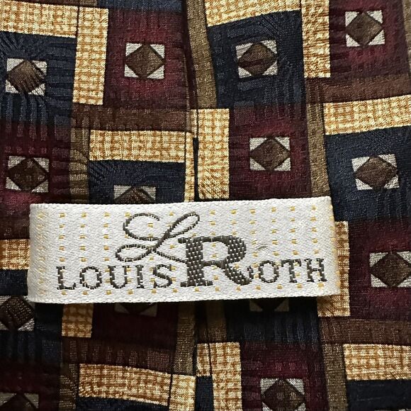 Louis Roth Necktie Hand Made Silk Multicolor Abstract Geometric - Picture 1 of 4